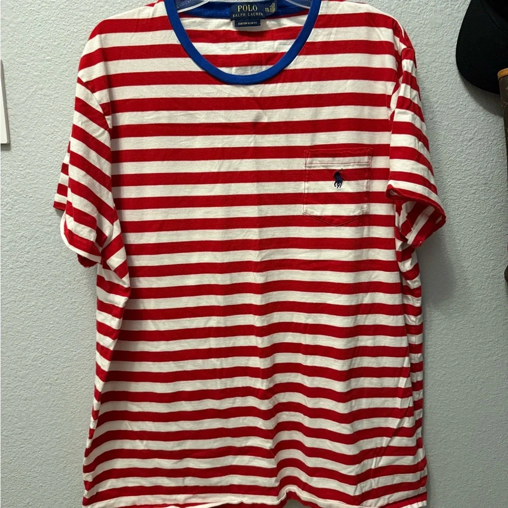 Ralph Lauren Red and White Striped Short Sleeve Tee - Picture 1 of 6